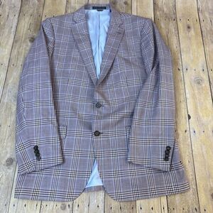 Indochino Blazer Red Glen Plaid Wool Linen Blend 40S